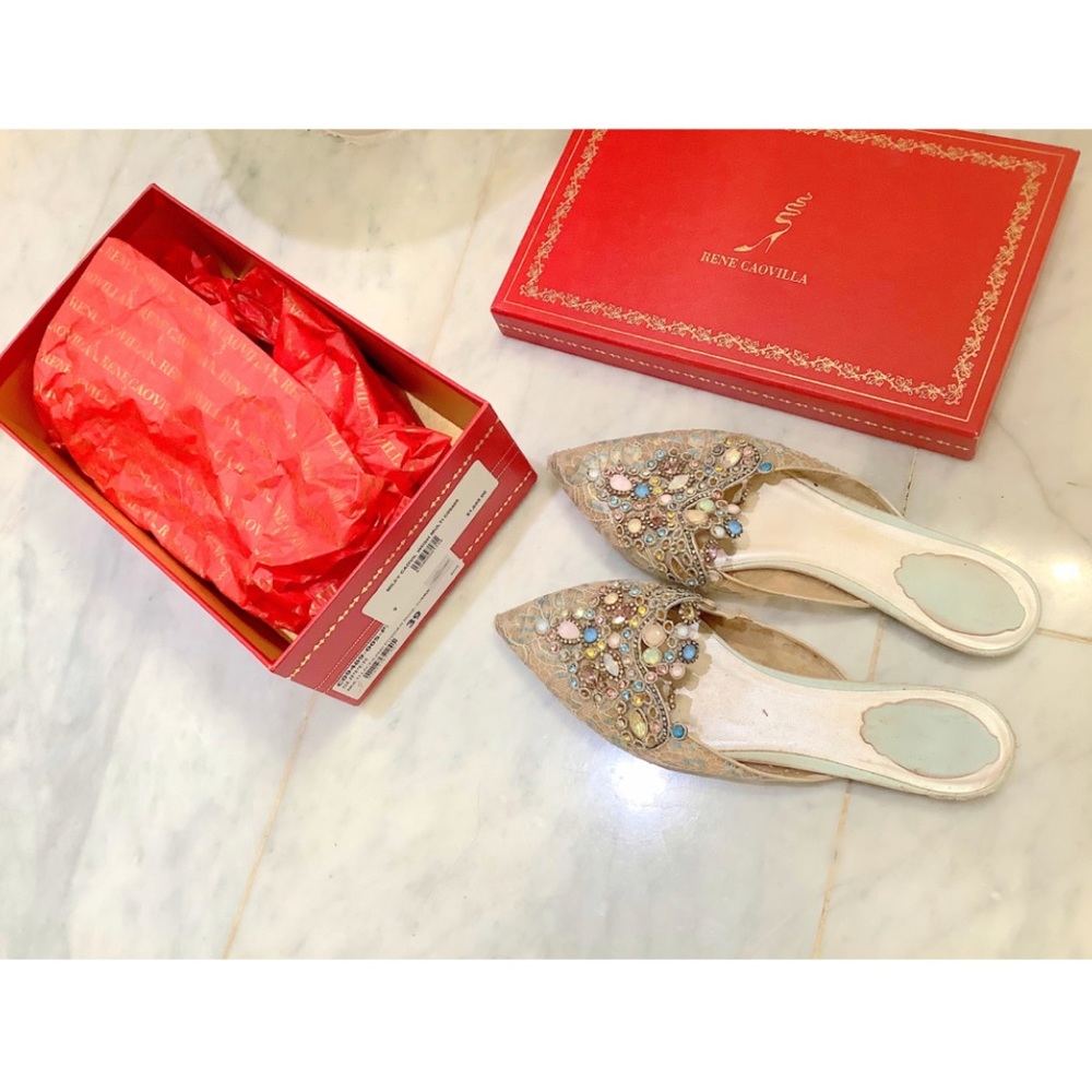 Beautiful Rene Caovilla Miley Crystal Lace Slipper Shoe 9